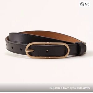 Abercrombie & Fitch Black Leather Belt with Gold Oval Buckle